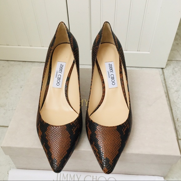 Jimmy Choo ROMY 60 CUOIO Snake Printed Leather Women’s Heels Pumps - Picture 11 of 16